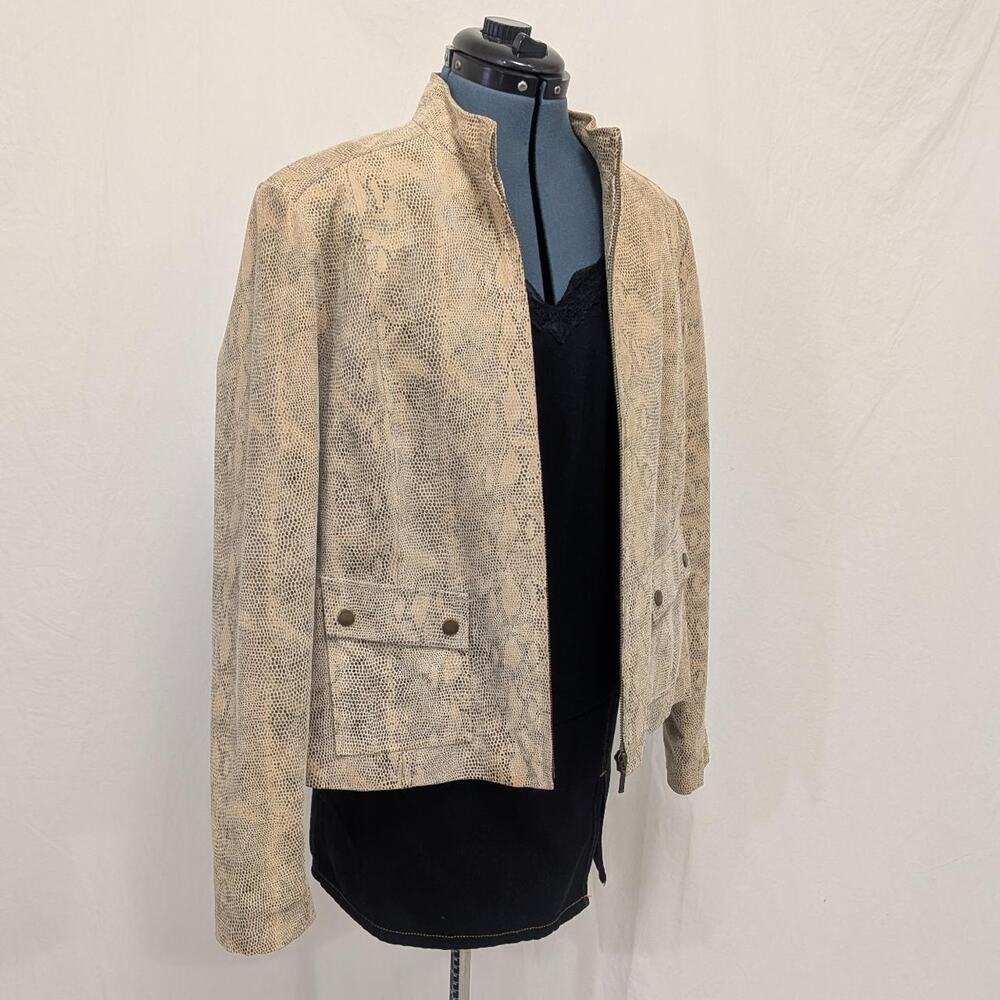Alfani beige leather snakeskin‑print jacket, size XL